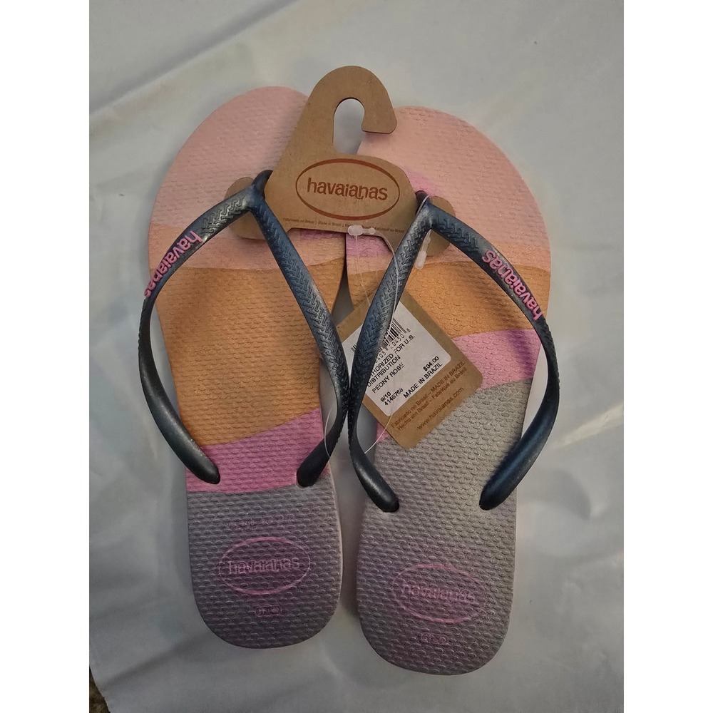 Havaianas Slim Peony Rose Multi Color Gradient Flip Flops Womens Size 9/10 NEW